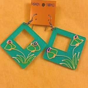 Blue diamond shaped earrings